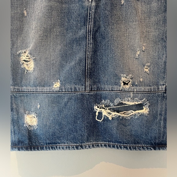 AGOLDE “amie” heavy distressed denim pencil skirt button fly zip front like new - Picture 3 of 9